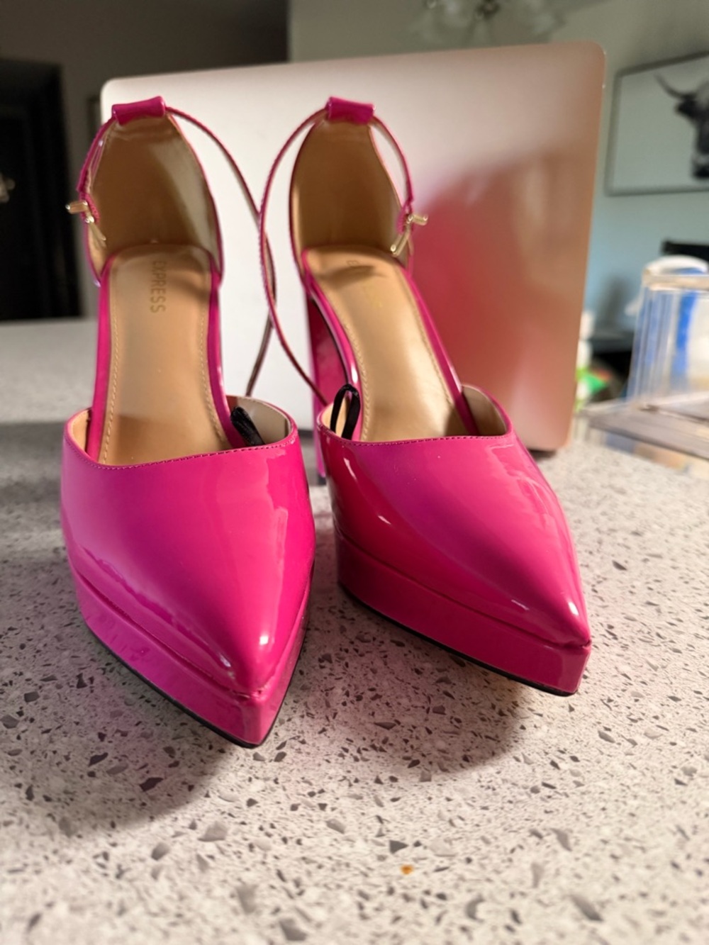 Express Hot Pink Patent Pointed-Toe Ankle-Strap Pumps